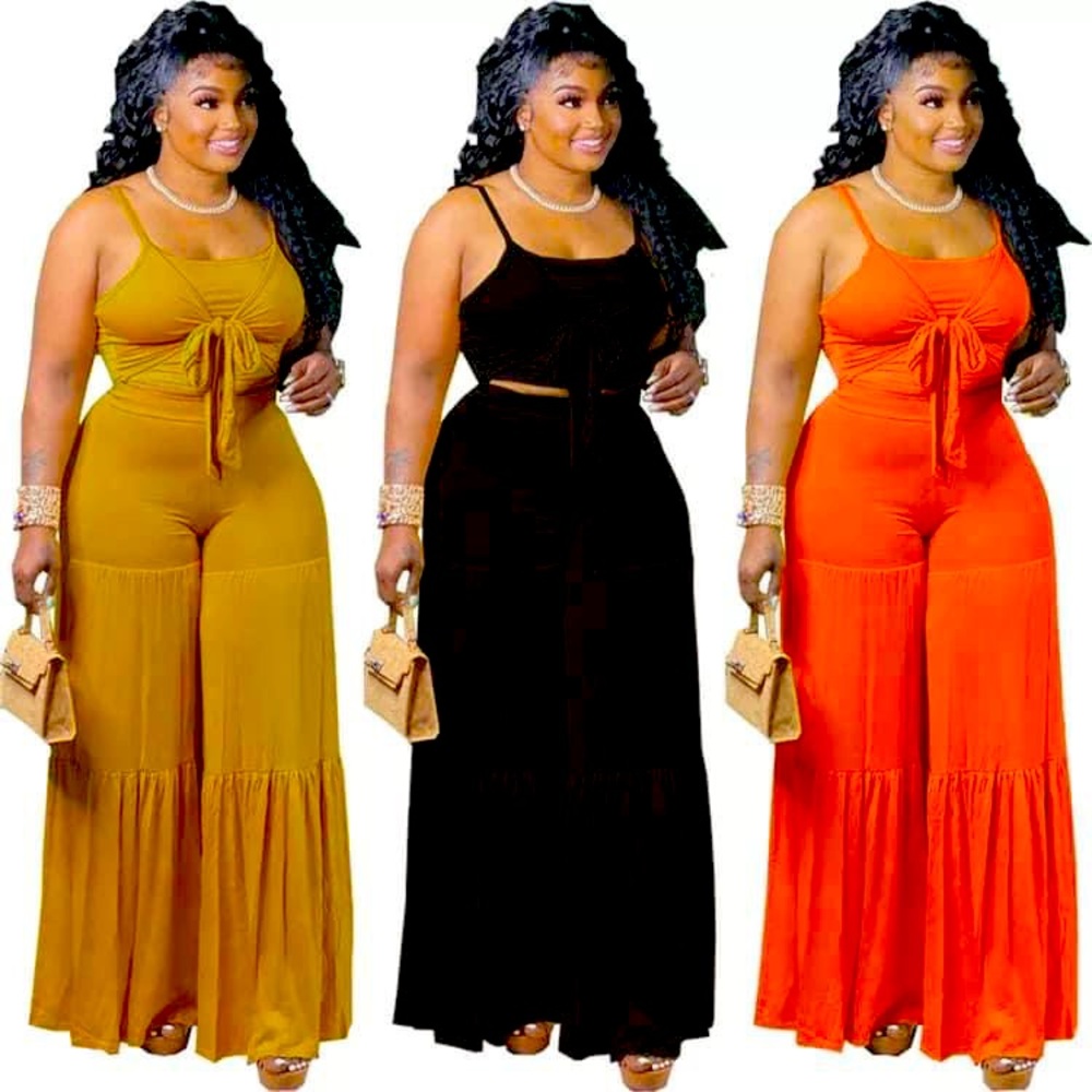 Tie Front Top w/ Tiered Pant Set